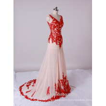 2017 popular elegant red lace V-neck evening dress